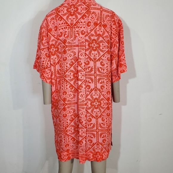 Asos Pink Red Floral Bandana Shirt Dress Buttoned Oversized Short Sleeve Sz 8 - Picture 2 of 13